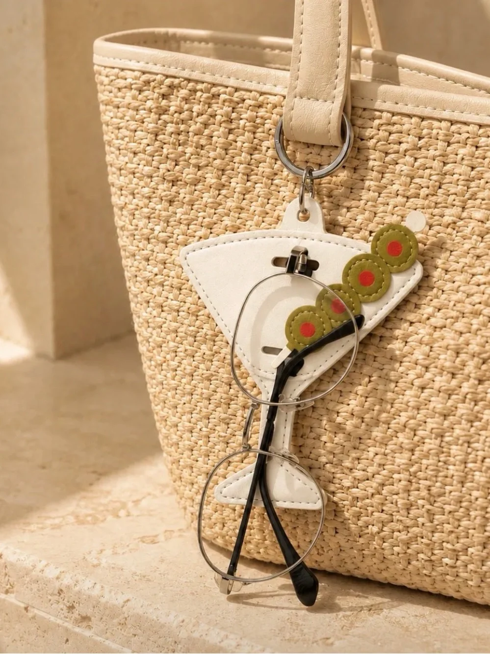 Martini glass with olives keychain sunglasses holder bag charm
